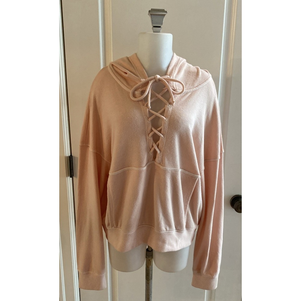Free People Movement Women's Pale Pink Lace-Up Hoodie Size M Pullover Beachy